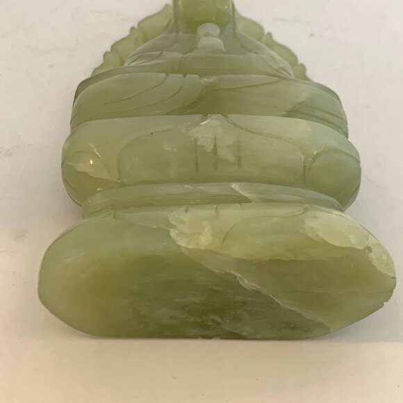 Chinese Nephrite Jade Seated Guanyin 6" Statue Hand Carved w/Pierced Leaf Halo - Picture 12 of 13